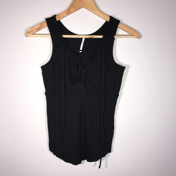 Free People || Emmy Lou Lace Up Black Tank - Picture 2 of 5